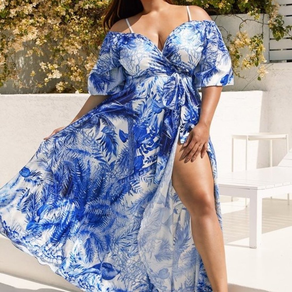 NWT Plus Size Off the Shoulder Maxi Wrap Dress